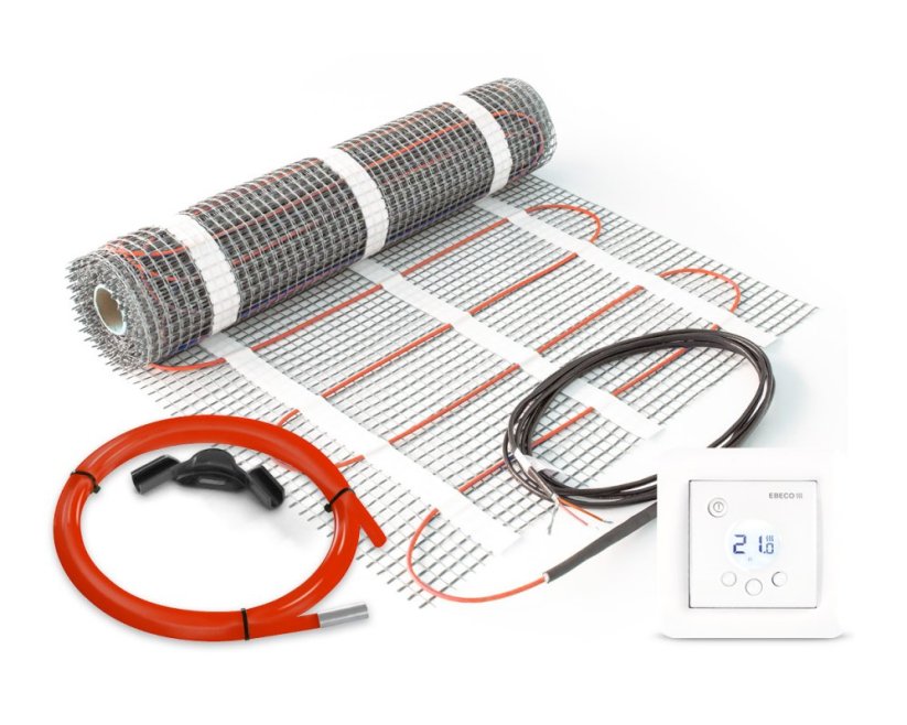 Topná rohož 150 W/m², 50 cm - Plocha: 12 m² (0,5 x 24 m), výkon 1800 W, Termostat: Digitální: EBECO EB-Therm 205