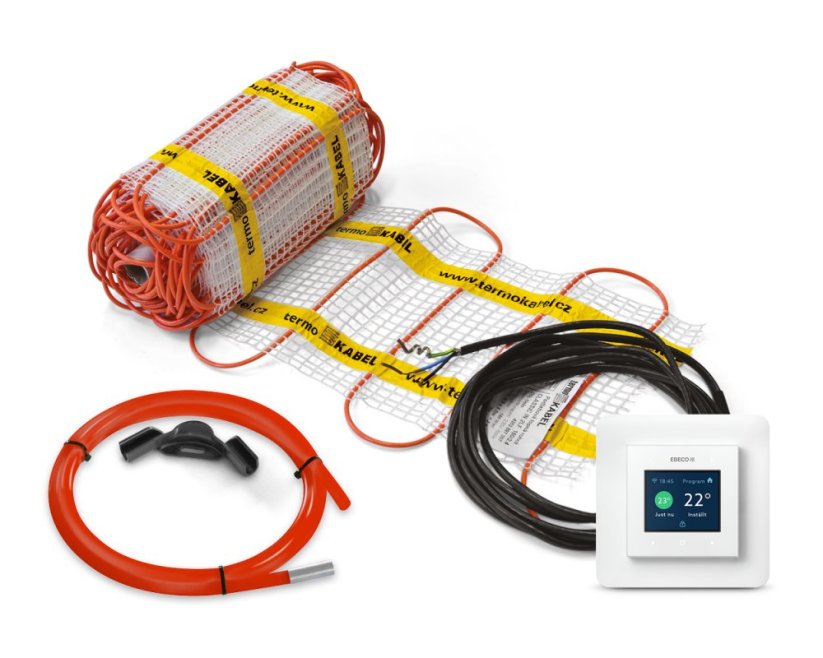 Topná rohož 160 W/m², 30 cm - Plocha: 1,2 m² (0,3 x 4 m), výkon 192 W, Termostat: Dotykový: EBECO EB-Therm 500