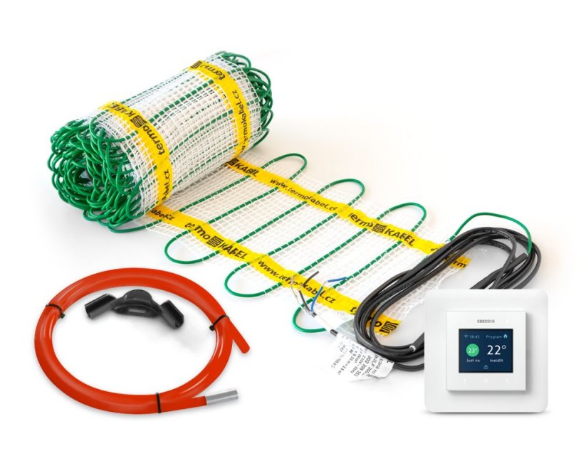 Topná rohož 200 W/m², 30 cm - Plocha: 5 m² (0,3 x 16,7 m), výkon 1000 W, Termostat: Dotykový: EBECO EB-Therm 500