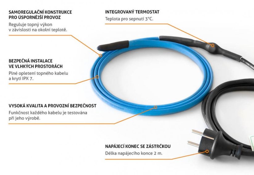 Samoregulační topný kabel s termostatem 10 W/m (na potrubí) - Délka: 4 m (výkon 40 W)
